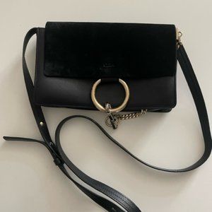 CHLOE Suede Calfskin Mini Faye Shoulder Bag Carbon Brown